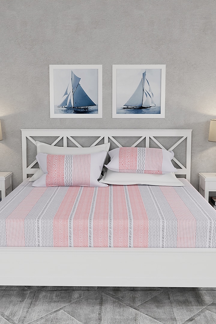 Pink & Grey Bamboo Cotton Printed Bedsheet Set by HOUMN at Pernia's Pop Up Shop