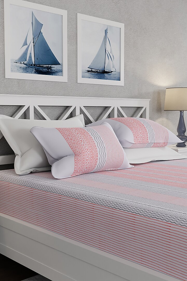 Pink & Grey Bamboo Cotton Printed Bedsheet Set by HOUMN at Pernia's Pop Up Shop