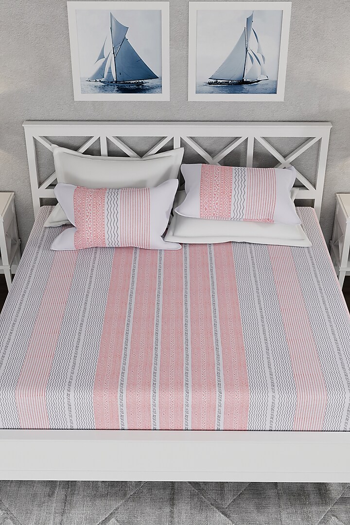 Pink & Grey Bamboo Cotton Printed Bedsheet Set by HOUMN at Pernia's Pop Up Shop