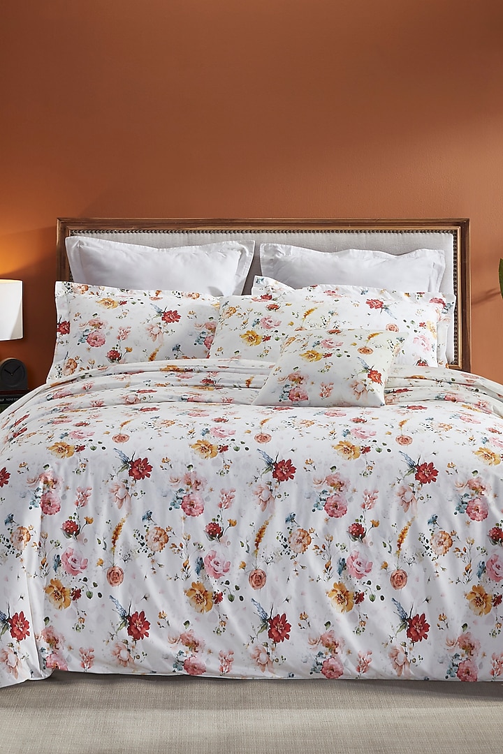 Multi-Colored?& White Cotton Digital Printed Duvet Cover by HOUMN