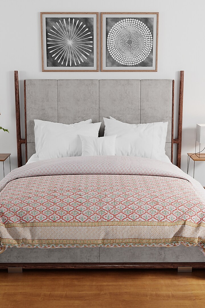 Red & Green Cotton Block Printed Quilt by HOUMN at Pernia's Pop Up Shop