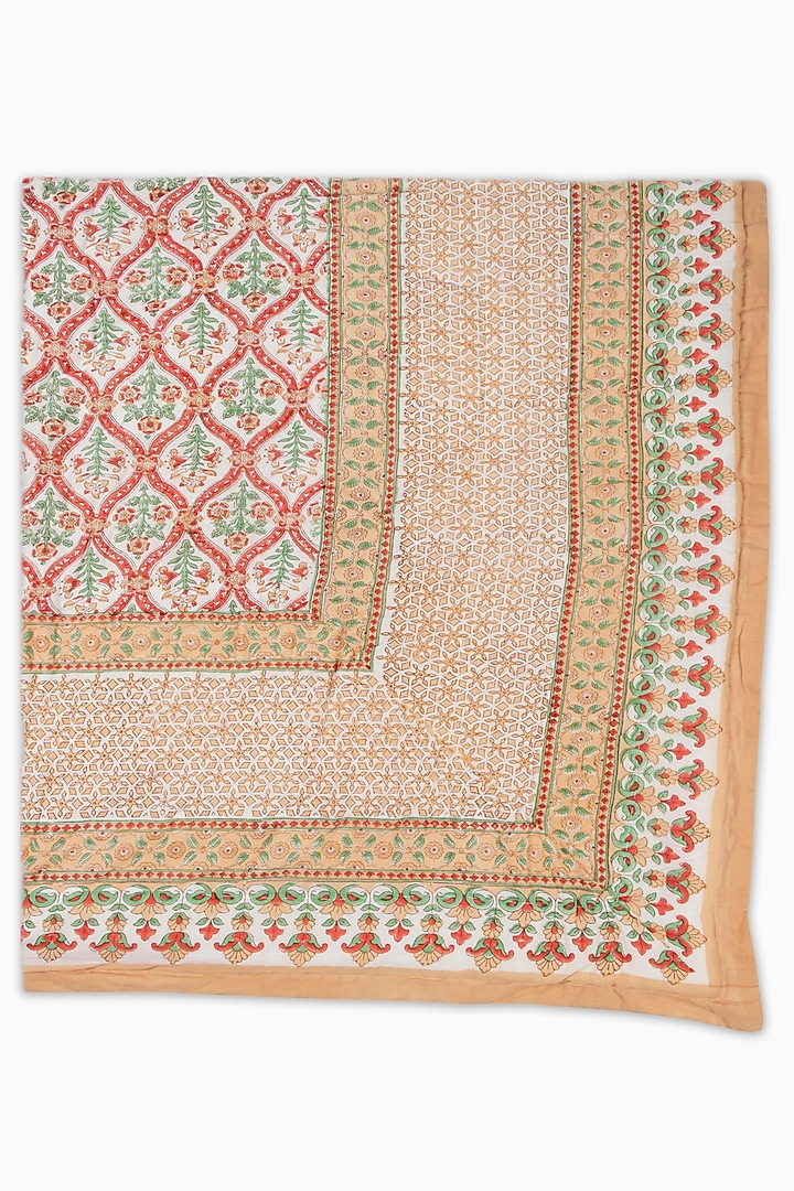 Red & Green Cotton Block Printed Quilt by HOUMN at Pernia's Pop Up Shop