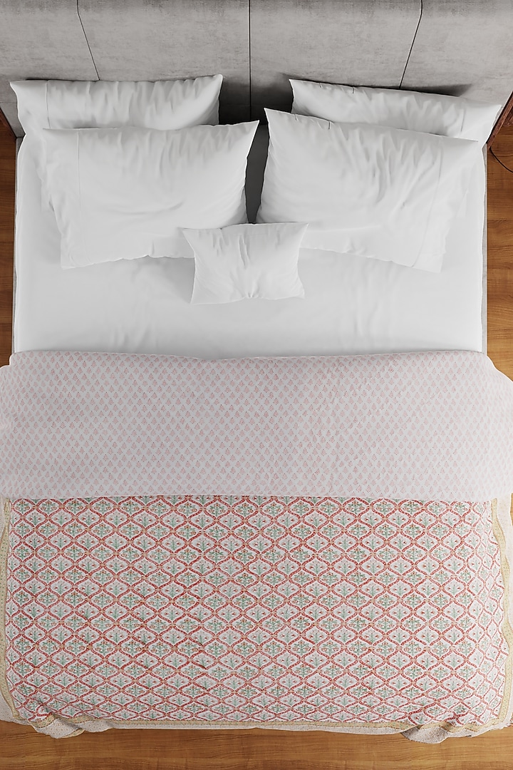 Red & Green Cotton Block Printed Quilt by HOUMN at Pernia's Pop Up Shop