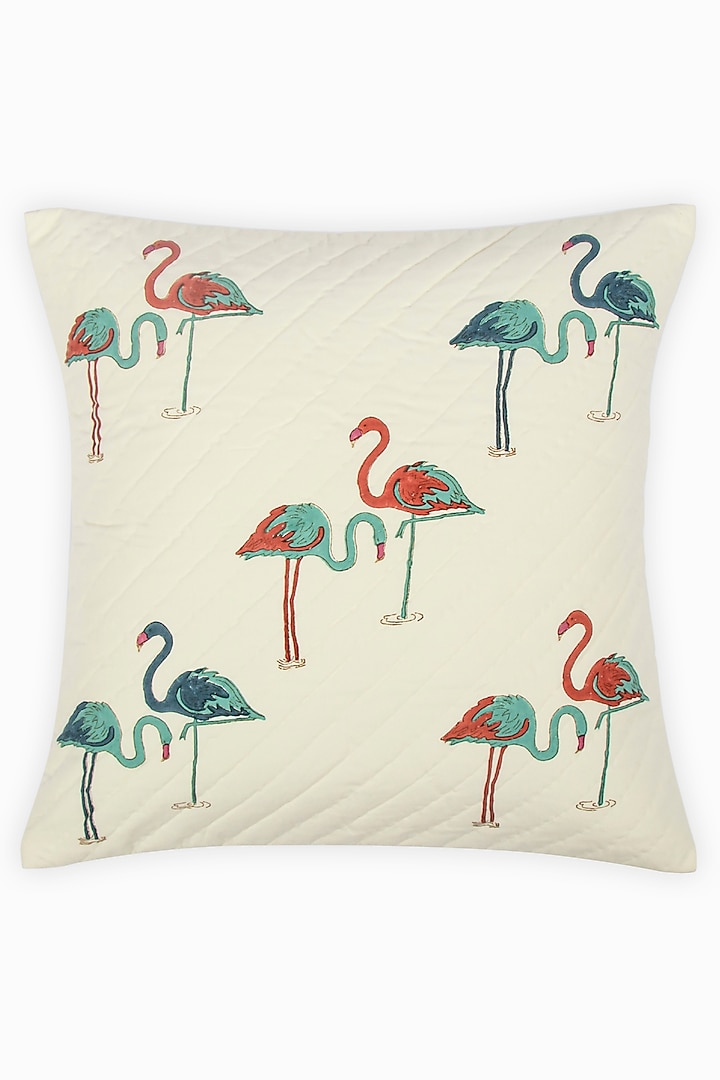 Multi-Colored Cotton Block Printed Cushion Cover by HOUMN