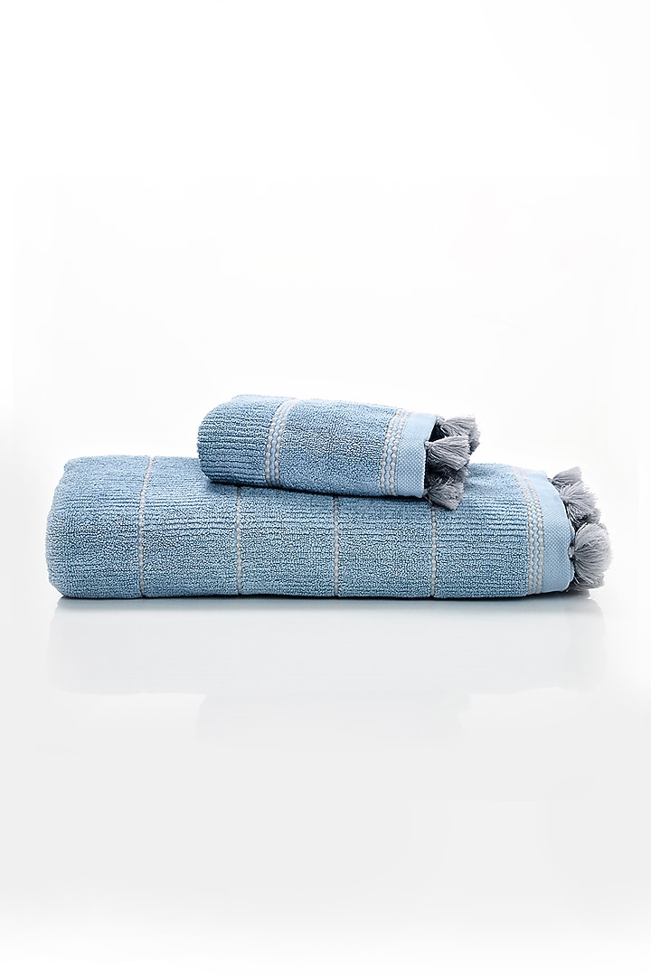 Sterling Blue Cotton Terry Towel Set by HOUMN at Pernia's Pop Up Shop