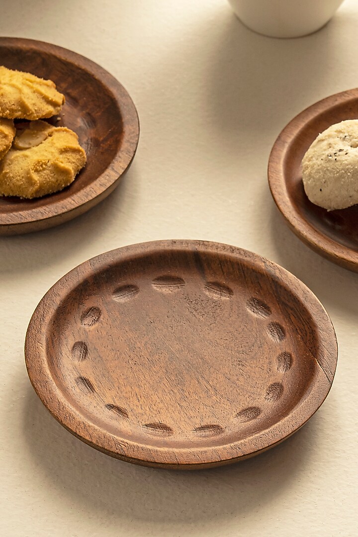 Matte Gold & Light Brown Mango Wood Cookie Plate Set by HOUMN at Pernia's Pop Up Shop