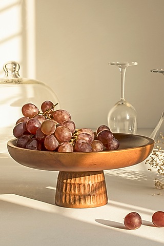 Matte Gold & Brown Mango Wood Bowl With Stand by HOUMN