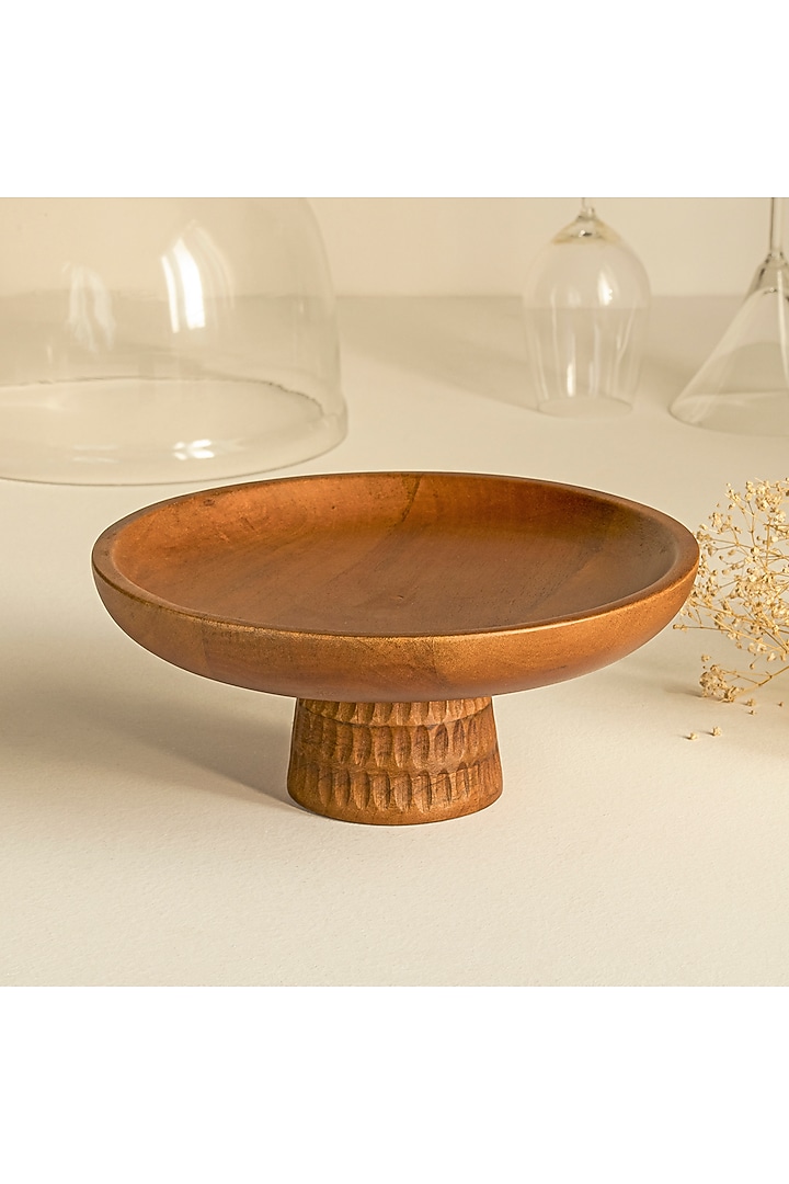 Matte Gold & Brown Mango Wood Bowl With Stand by HOUMN at Pernia's Pop Up Shop