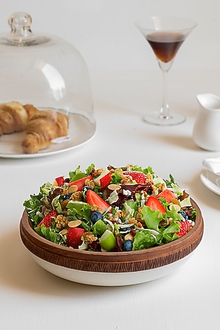 Milky White & Brown Acacia Wood Salad Bowl by HOUMN