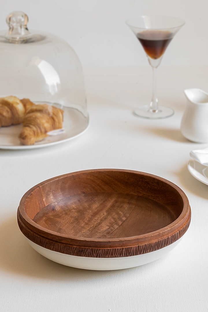 Milky White & Brown Acacia Wood Salad Bowl by HOUMN at Pernia's Pop Up Shop