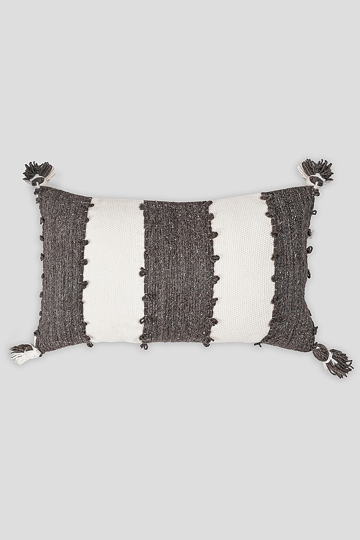 Black & White Cotton Embroidered Cushion Cover by Houmn