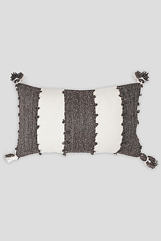 Black & White Cotton Embroidered Cushion Cover by Houmn
