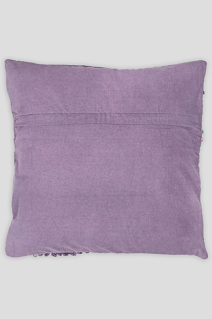 Purple Handwoven Cotton Embroidered Cushion Cover by Houmn at Pernia's Pop Up Shop