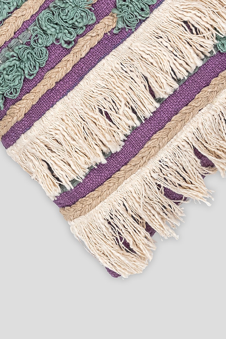 Purple Handwoven Cotton Embroidered Cushion Cover by Houmn at Pernia's Pop Up Shop