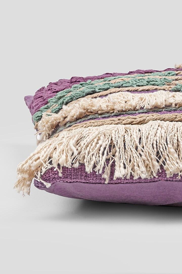 Purple Handwoven Cotton Embroidered Cushion Cover by Houmn at Pernia's Pop Up Shop