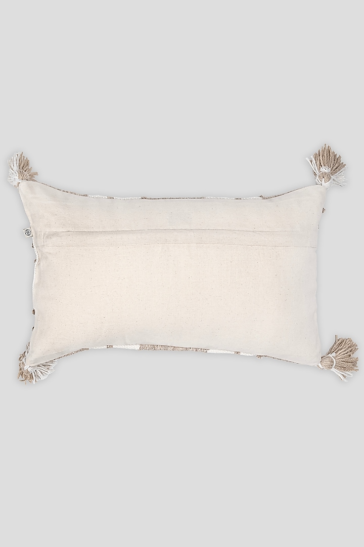 White & Beige Cotton Woven Cushion Cover by Houmn at Pernia's Pop Up Shop
