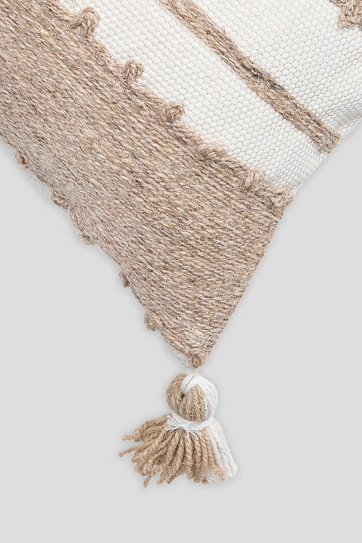 White & Beige Cotton Woven Cushion Cover by Houmn at Pernia's Pop Up Shop