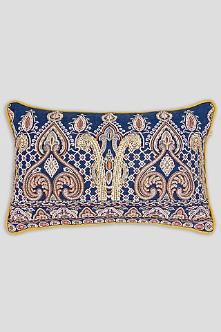 Blue Cotton Embroidered Cushion Cover by Houmn