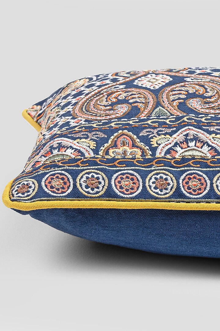 Blue Cotton Embroidered Cushion Cover by Houmn at Pernia's Pop Up Shop