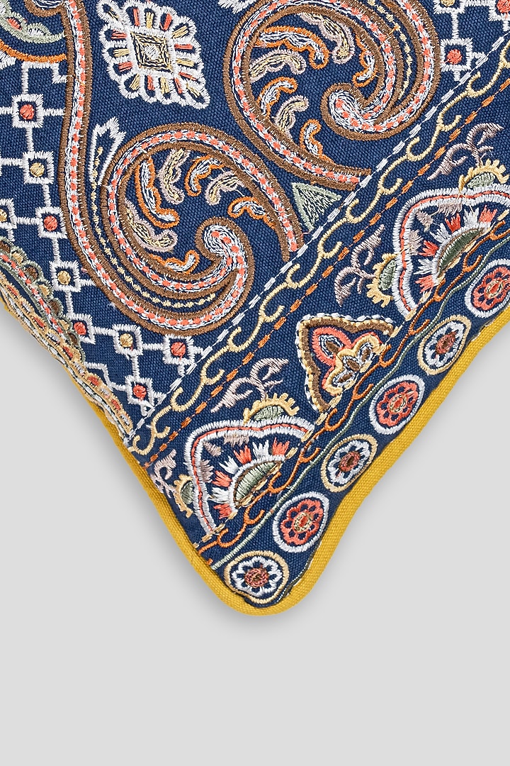 Blue Cotton Embroidered Cushion Cover by Houmn at Pernia's Pop Up Shop