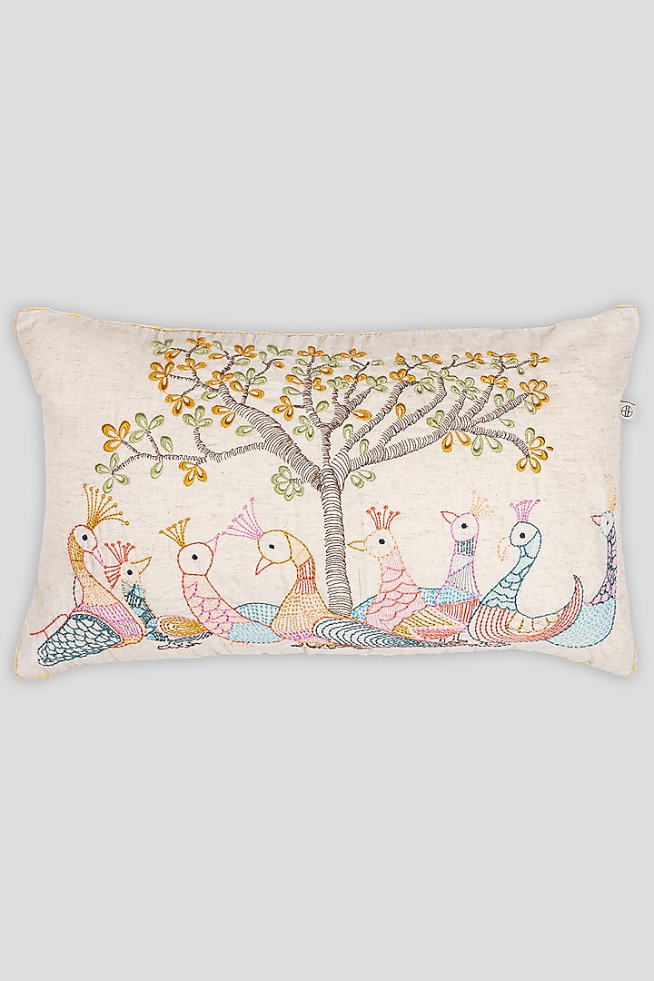 Multi-Colored Cotton Flex Embroidered Cushion Cover by Houmn