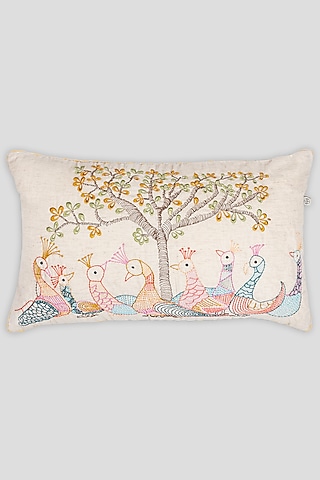 Multi-Colored Cotton Flex Embroidered Cushion Cover by Houmn
