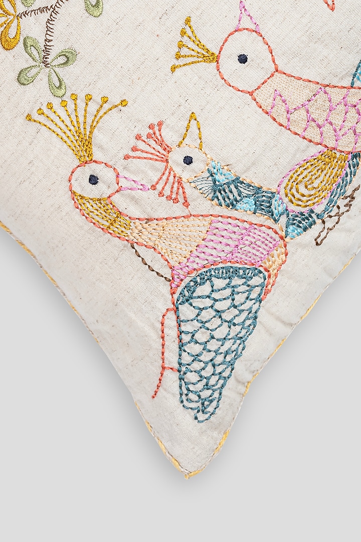 Multi-Colored Cotton Flex Embroidered Cushion Cover by Houmn at Pernia's Pop Up Shop