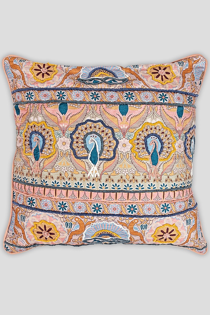 Multi-Colored Poly Chenille & Dyed Cotton Printed Cushion Cover by Houmn