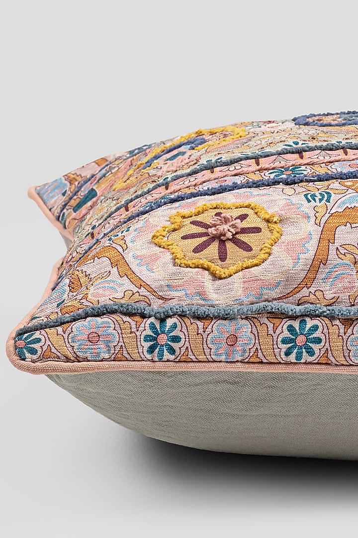 Multi-Colored Poly Chenille & Dyed Cotton Printed Cushion Cover by Houmn at Pernia's Pop Up Shop