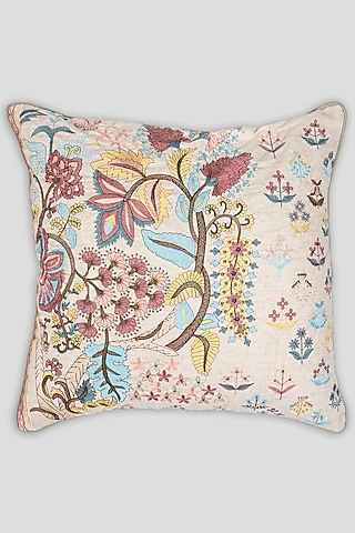 Multi-Colored Cotton Embroidered Cushion Cover by Houmn