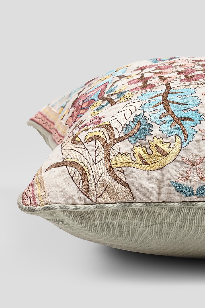 Multi-Colored Cotton Embroidered Cushion Cover by Houmn at Pernia's Pop Up Shop