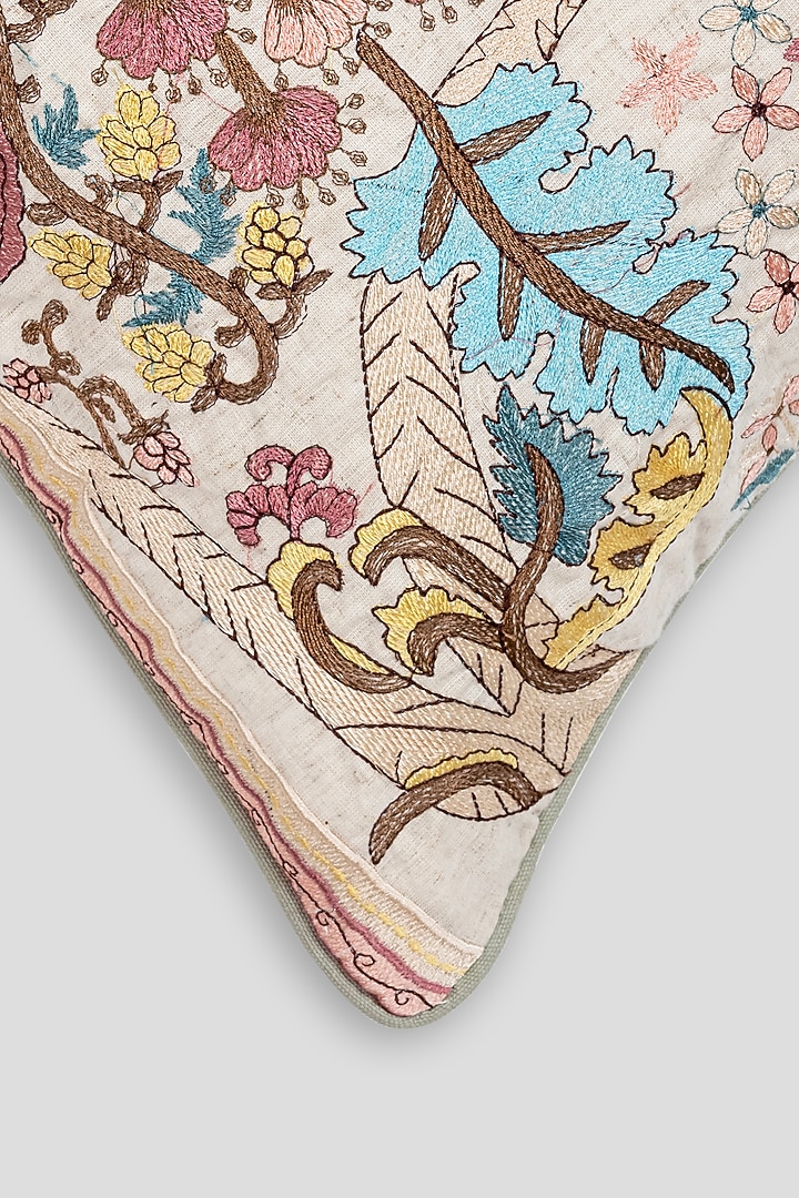 Multi-Colored Cotton Embroidered Cushion Cover by Houmn at Pernia's Pop Up Shop