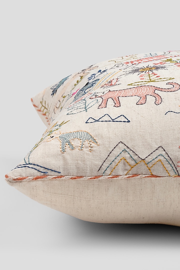 Multi-Colored Cotton Flex Embroidered Cushion Cover by Houmn at Pernia's Pop Up Shop