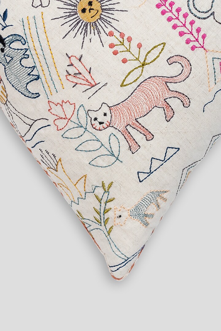 Multi-Colored Cotton Flex Embroidered Cushion Cover by Houmn at Pernia's Pop Up Shop