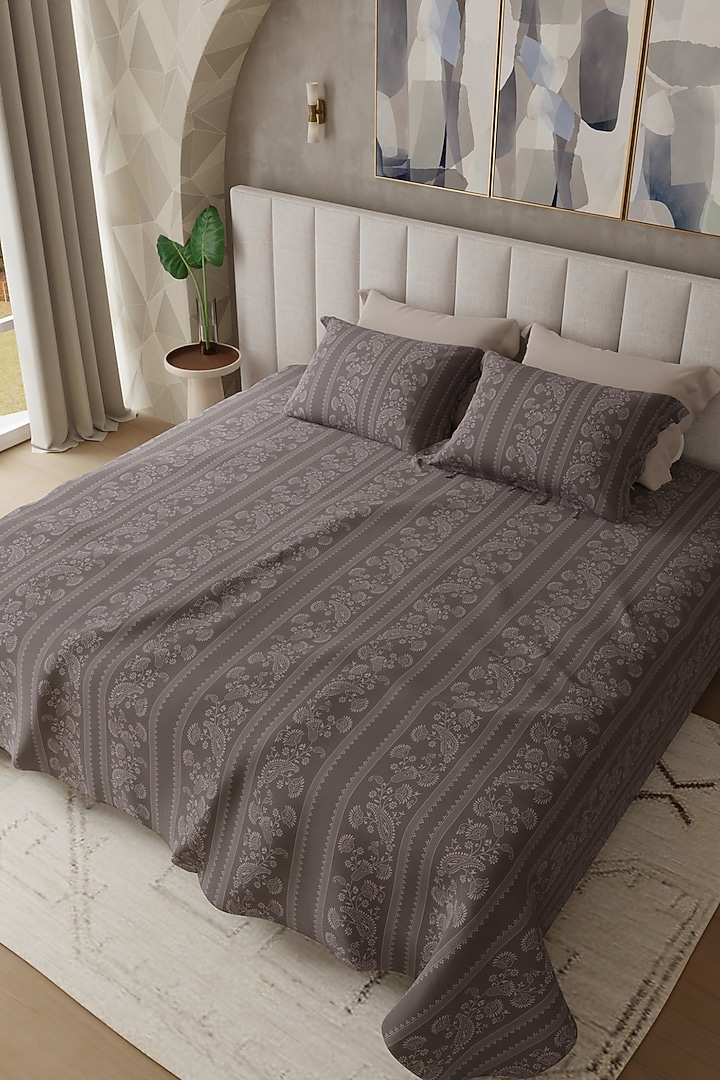Dark Brown Cotton Printed Bedsheet Set Of 3 by HOUMN at Pernia's Pop Up Shop
