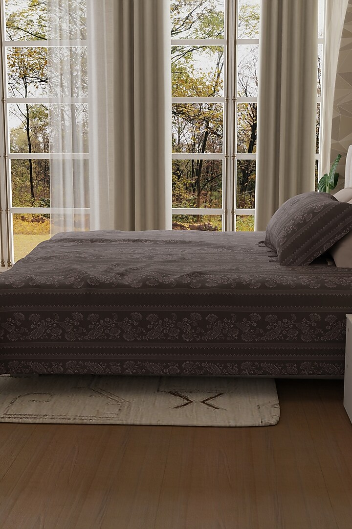 Dark Brown Cotton Printed Bedsheet Set Of 3 by HOUMN at Pernia's Pop Up Shop