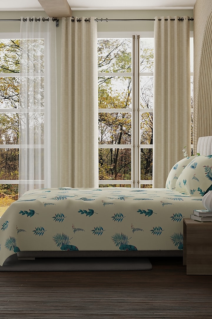 White & Blue Cotton Printed Bedsheet Set Of 3 by HOUMN at Pernia's Pop Up Shop