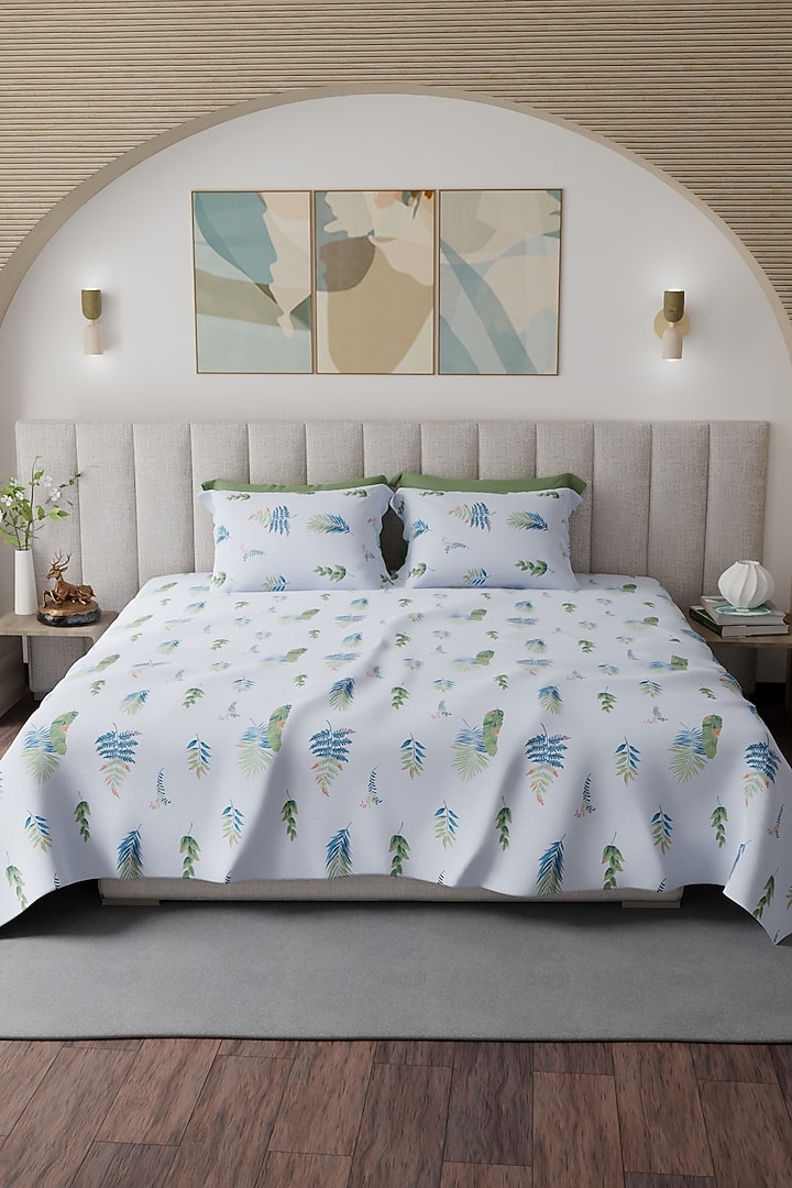 White Cotton Multi-Colored Printed Bedsheet Set Of 3 by HOUMN at Pernia's Pop Up Shop