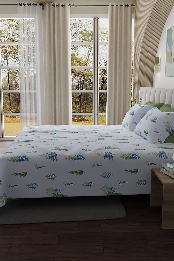 White Cotton Multi-Colored Printed Bedsheet Set Of 3 by HOUMN at Pernia's Pop Up Shop