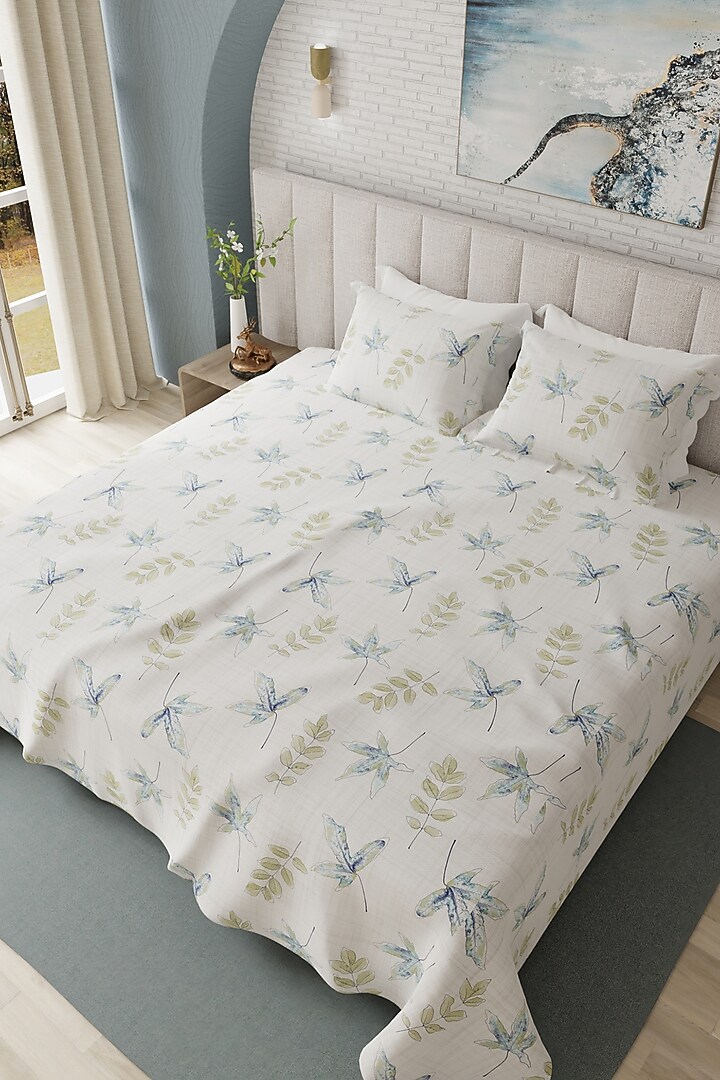 White Cotton Multi-Colored Printed Bedsheet Set Of 3 by HOUMN at Pernia's Pop Up Shop