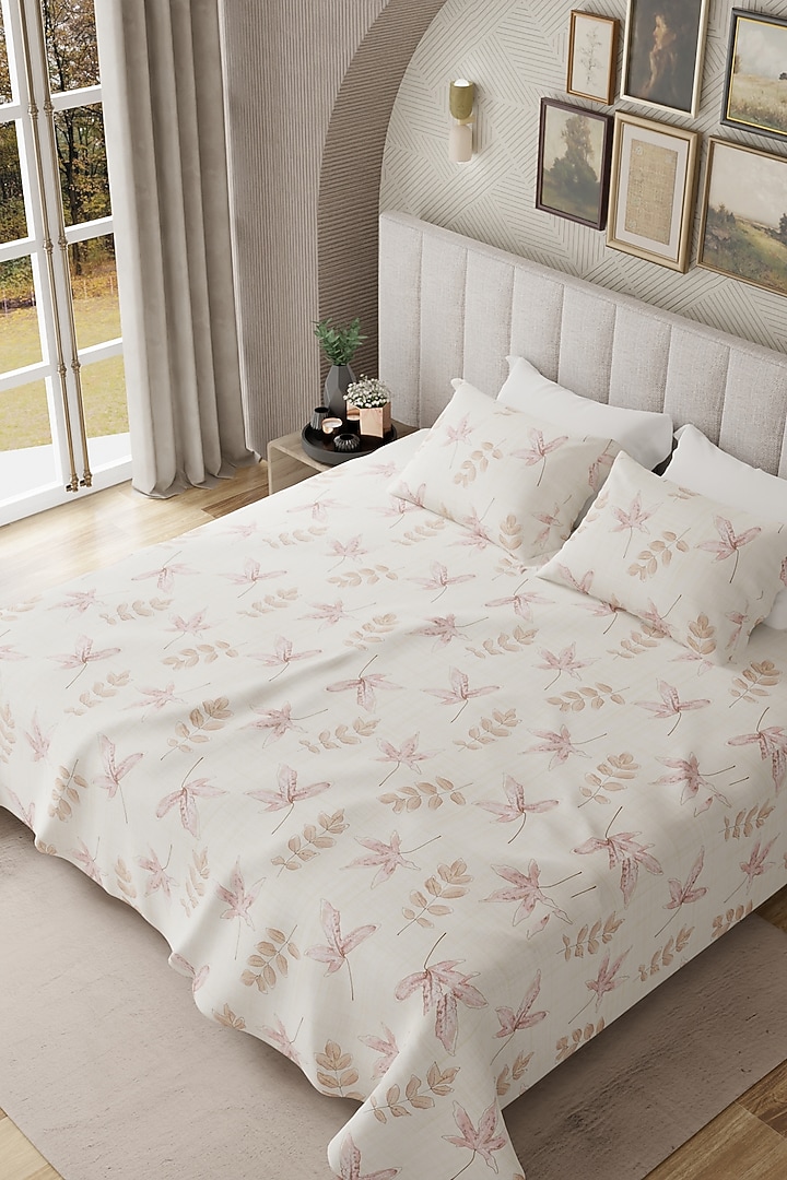 Pink & Yellow Cotton Printed Bedsheet Set Of 3 by HOUMN at Pernia's Pop Up Shop