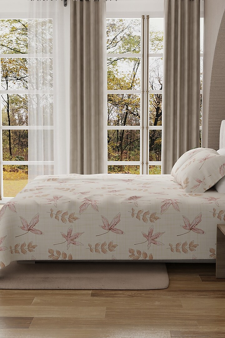 Pink & Yellow Cotton Printed Bedsheet Set Of 3 by HOUMN at Pernia's Pop Up Shop