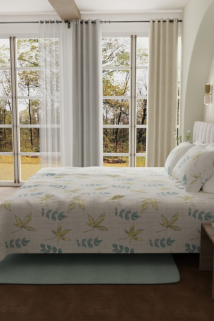 Blue & Yellow Cotton Printed Bedsheet Set Of 3 by HOUMN at Pernia's Pop Up Shop
