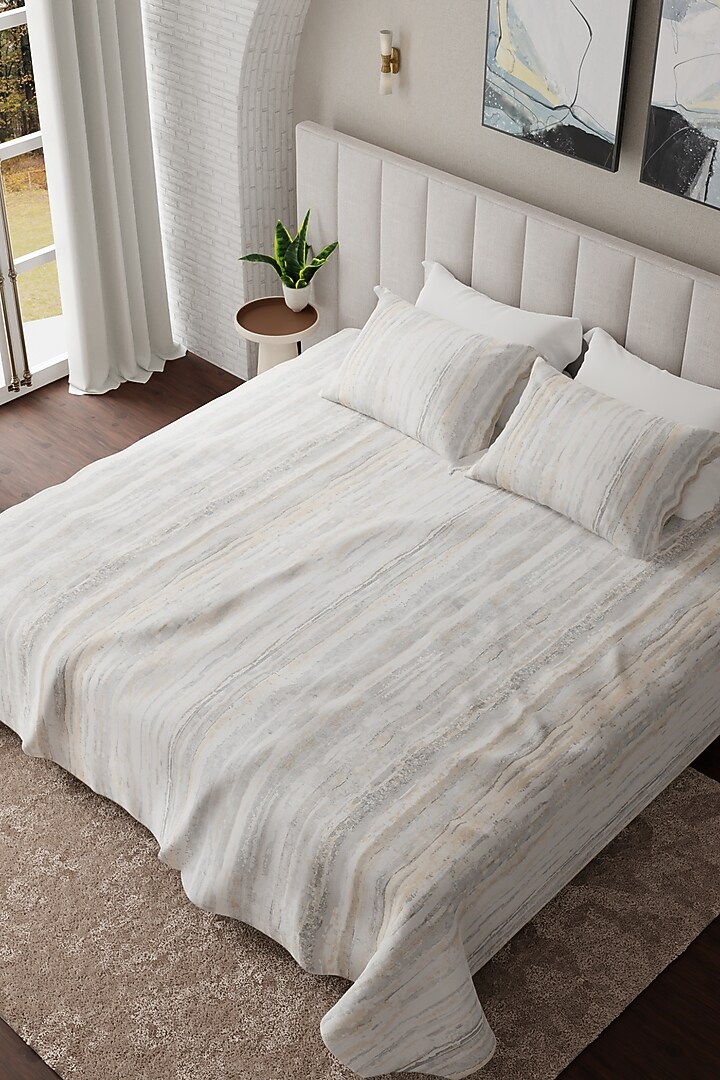 Grey Cotton Printed Bedsheet Set Of 3 by HOUMN at Pernia's Pop Up Shop