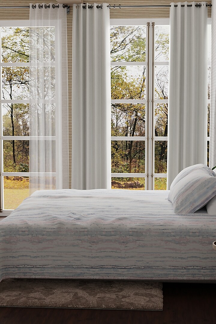 White & Blue Cotton Printed Bedsheet Set Of 3 by HOUMN at Pernia's Pop Up Shop