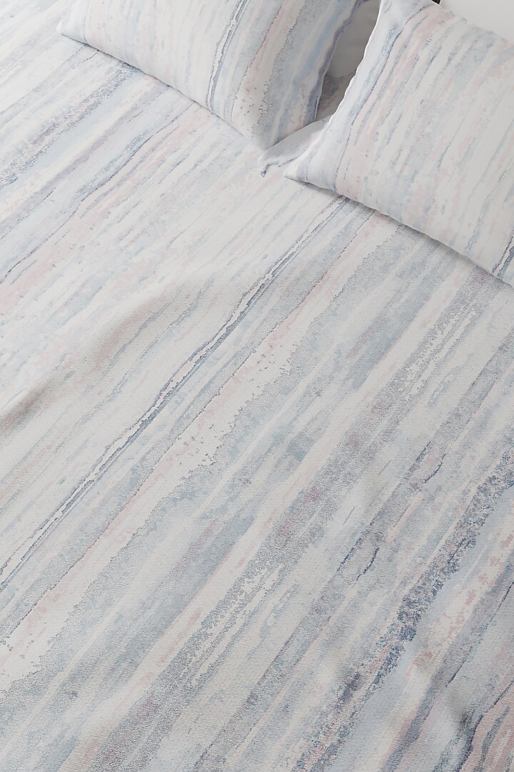 White & Blue Cotton Printed Bedsheet Set Of 3 by HOUMN at Pernia's Pop Up Shop