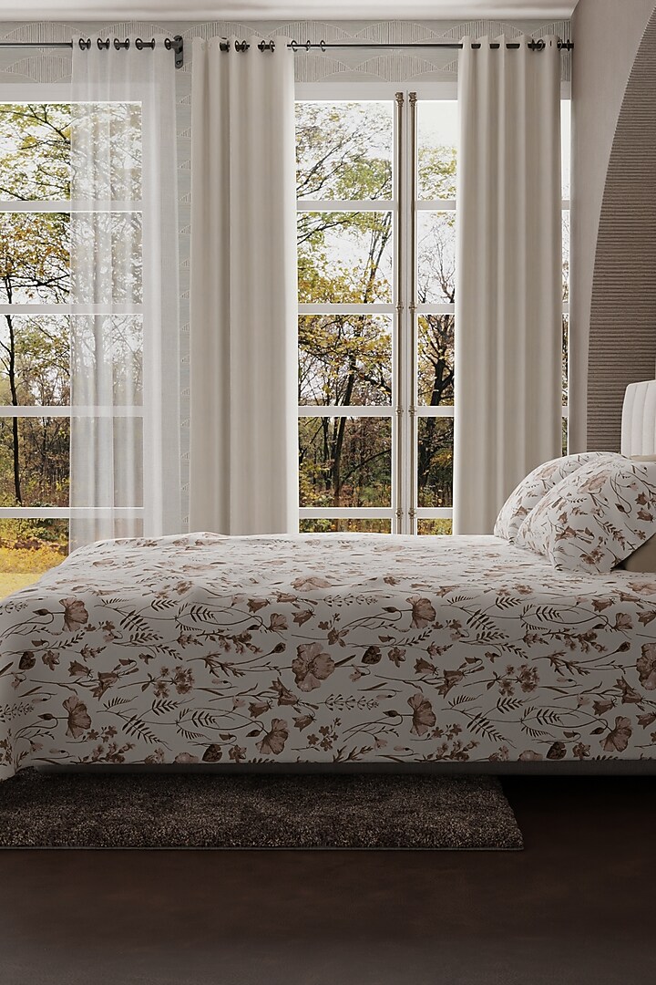 Brown & White Cotton Floral Printed Bedsheet Set Of 3 by HOUMN at Pernia's Pop Up Shop