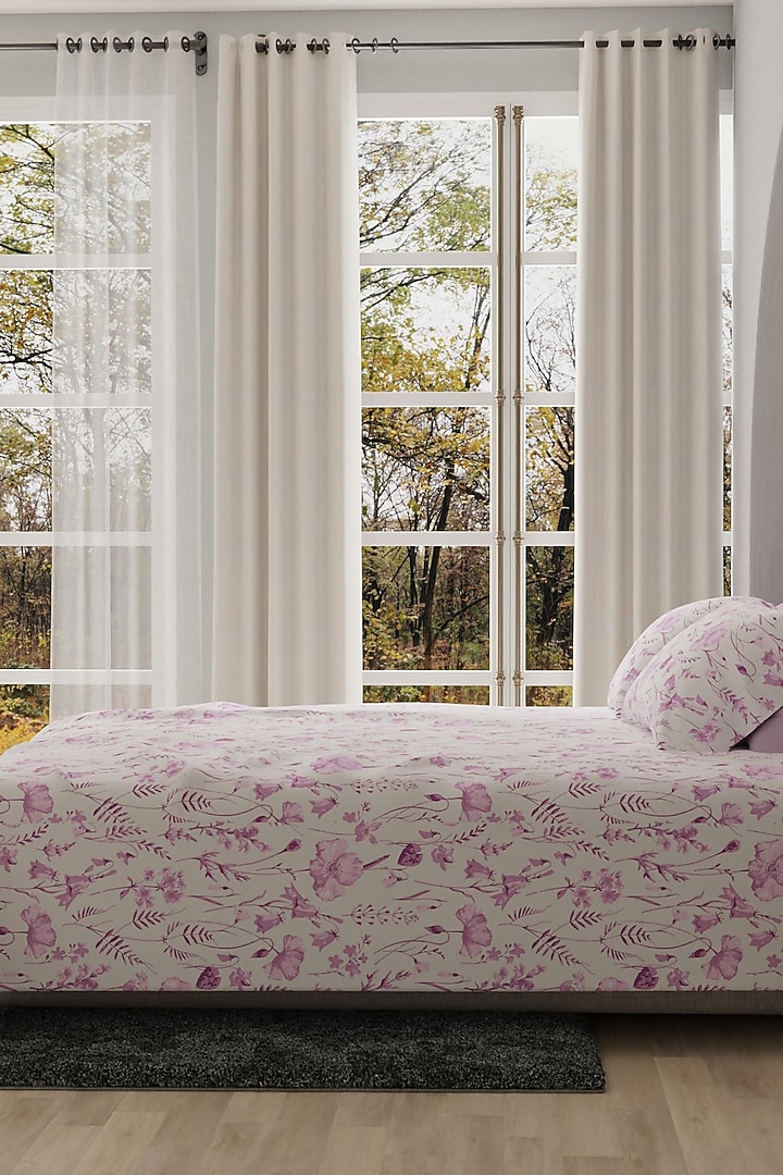 Pink & White Cotton Floral Printed Bedsheet Set Of 3 by HOUMN at Pernia's Pop Up Shop