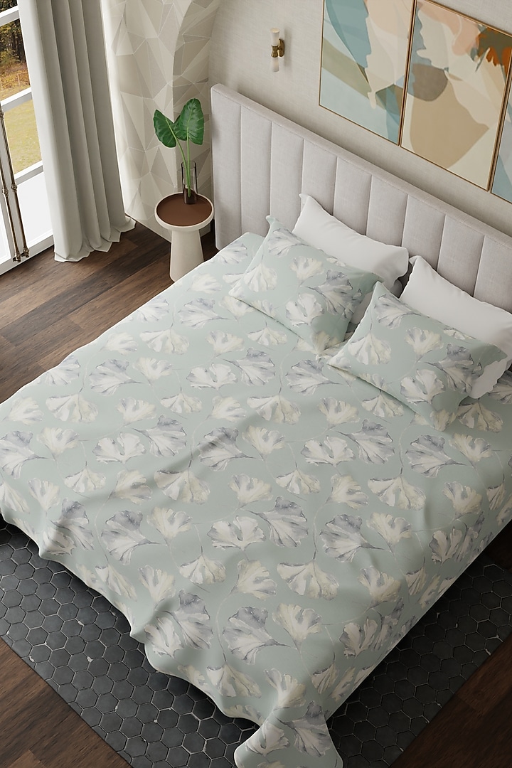 Green Cotton Printed Bedsheet Set Of 3 by HOUMN at Pernia's Pop Up Shop