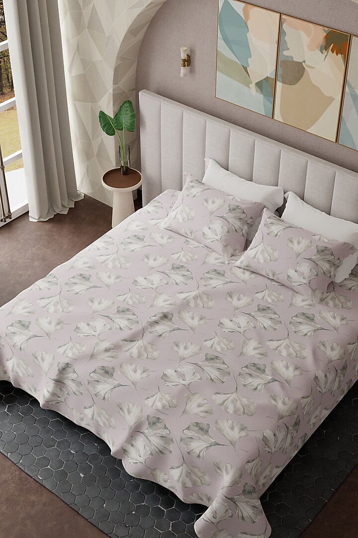 Pink & White Cotton Printed Bedsheet Set Of 3 by HOUMN at Pernia's Pop Up Shop